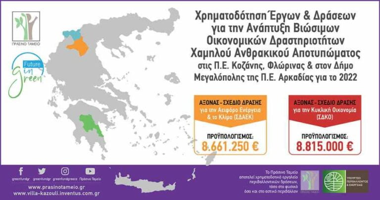 Πράσινο Ταμείο: 2 Προσκλήσεις υποβολής προτάσεων σε Κοζάνη Φλώρινα και Μεγαλόπολη