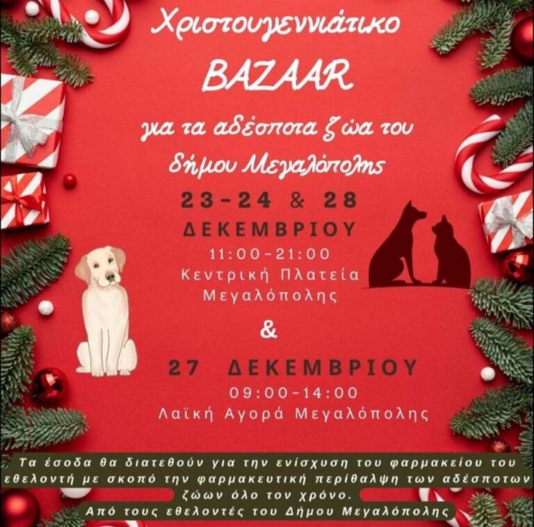 Χριστουγεννιάτικο bazaar για τα αδέσποτα ζώα Μεγαλόπολης