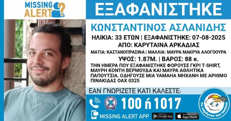 Κινητοποίηση για την εξαφάνιση 33χρόνου στην Καρύταινα